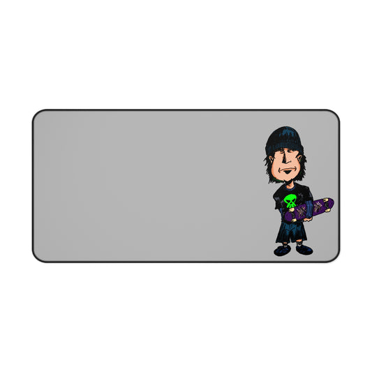 Rude Skater Dude - Skate Punk Desk Mat — Gray Gaming/Work Mouse Pad with Skateboard Graphic