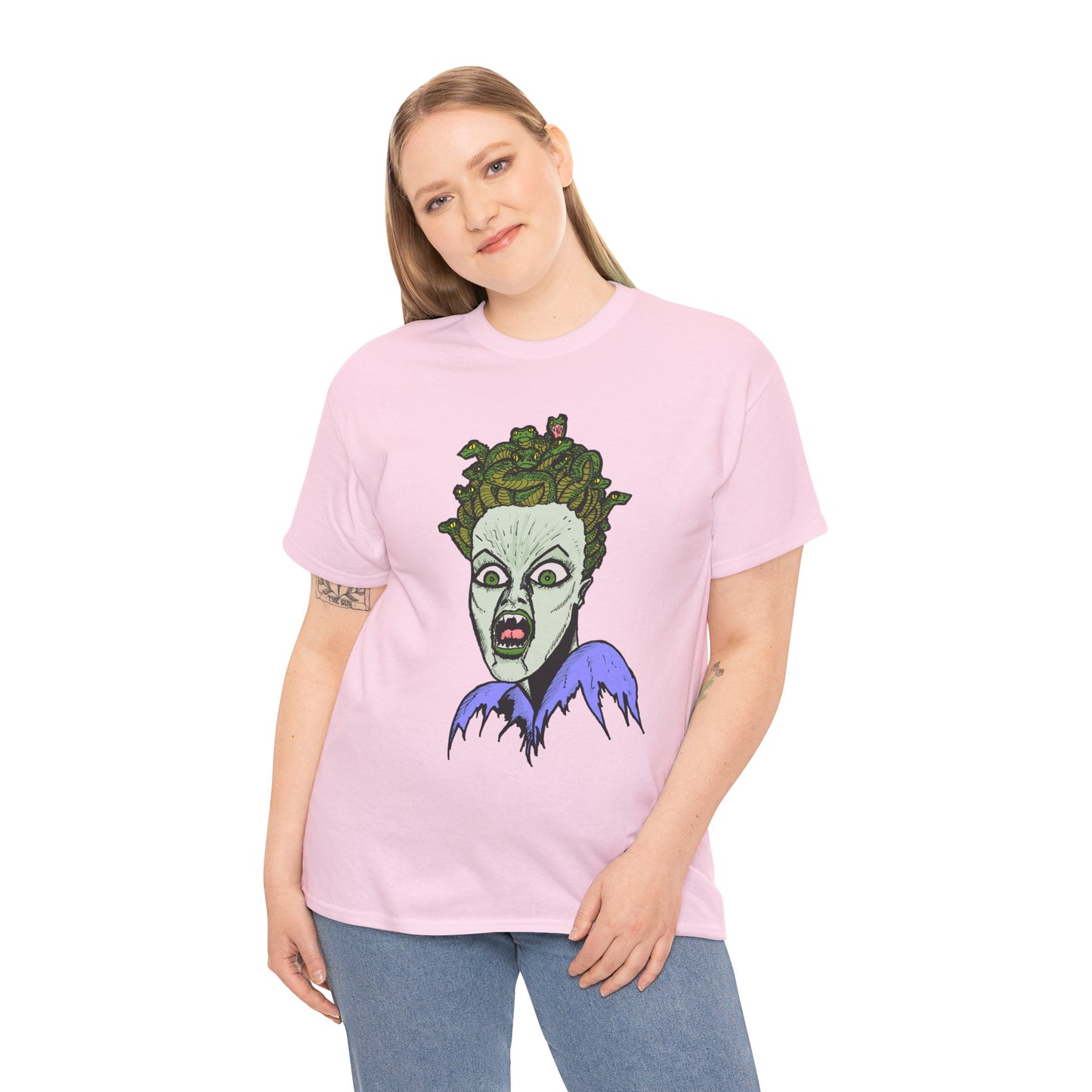 Spooky Medusa Unisex Heavy Cotton Tee - Perfect for Halloween, Horror Fans, Casual Wear, Party Outfits, Graphic Tees