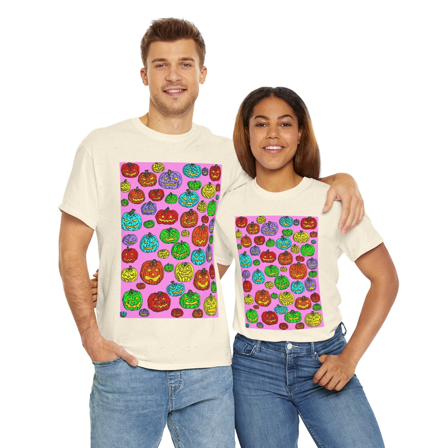Colorful Pumpkin Graphic Tee, Unisex Cotton T-Shirt, Halloween Costume, Fall Apparel, Trendy Graphic Shirt, Casual Wear