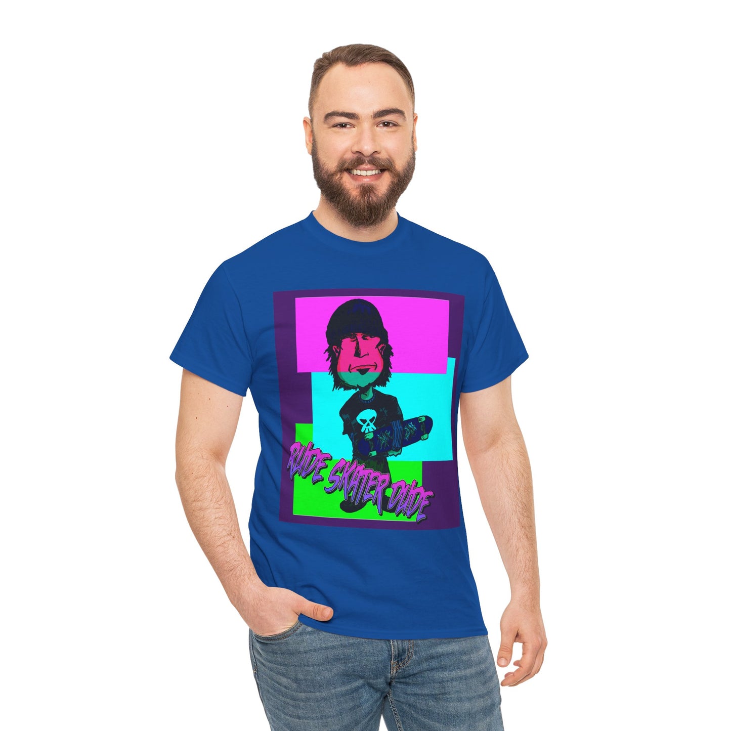Retro Neon Skateboard Tee — "Rude Skater Dude" Graphic