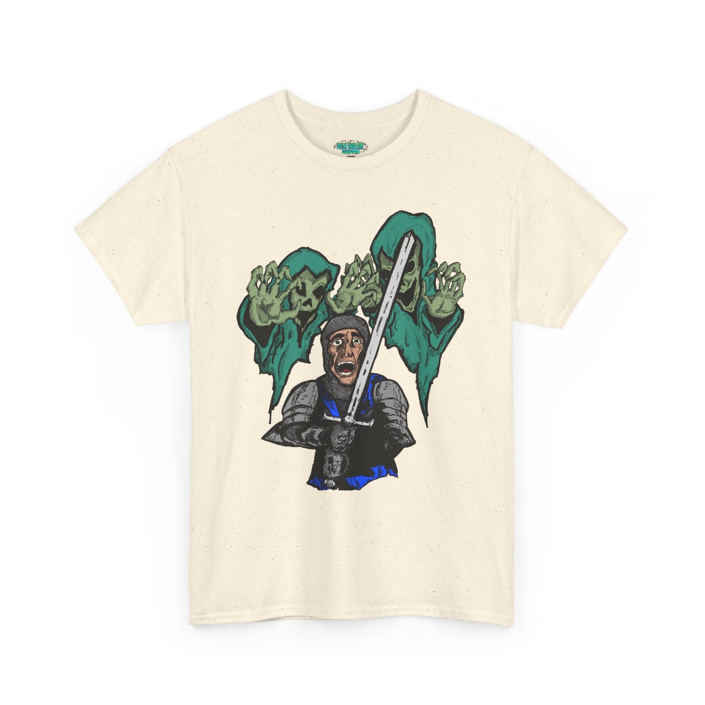 Unisex Heavy Cotton Tee - Knight with Sword Graphic - Casual Streetwear