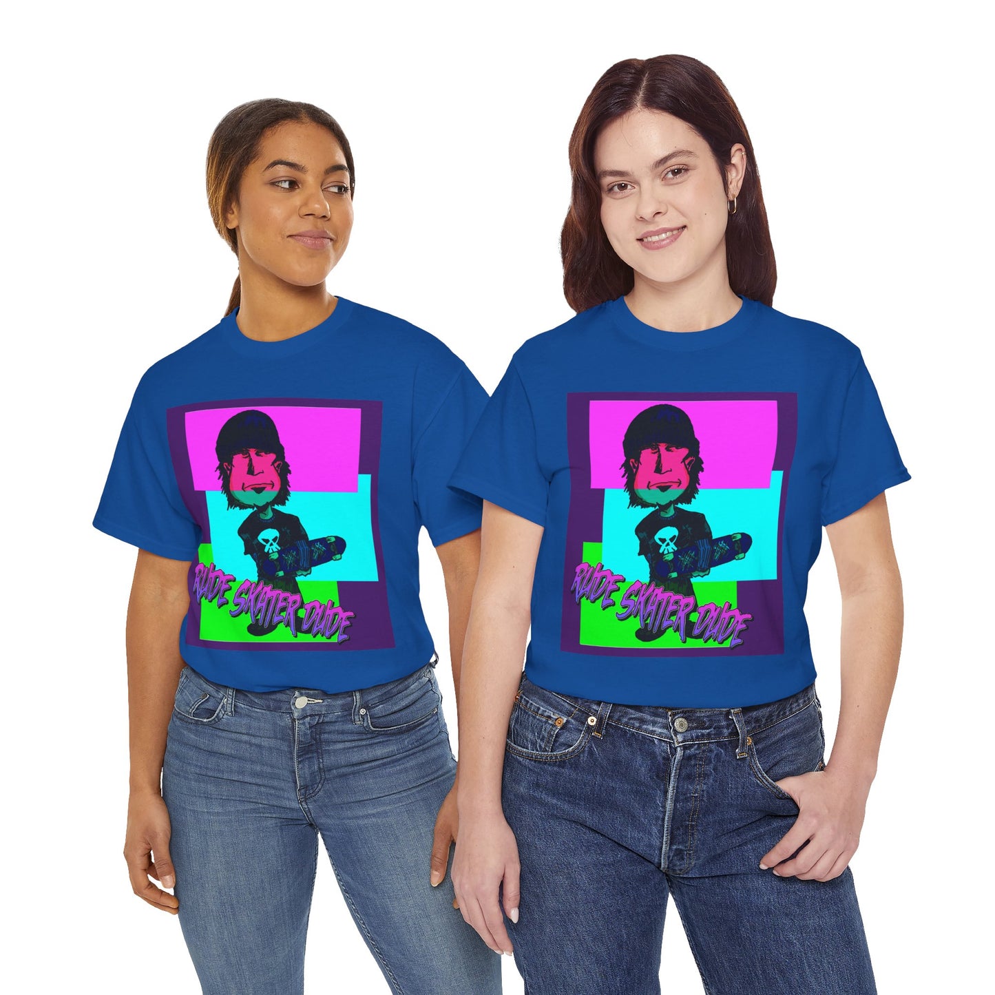 Retro Neon Skateboard Tee — "Rude Skater Dude" Graphic