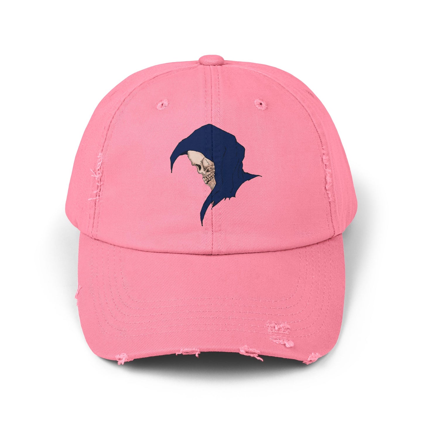 Distressed Cap with Grim Reaper Design