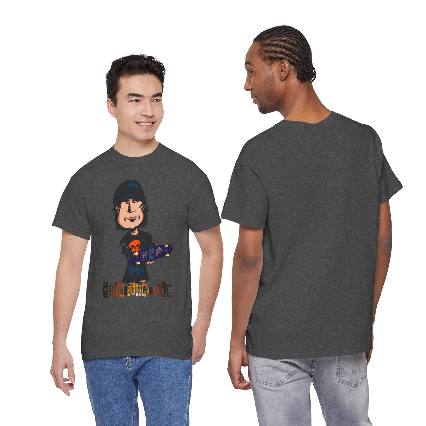 Rude Skater Dude Cartoon Skate Punk T-Shirt — Skateboarding Tee with Skull Design