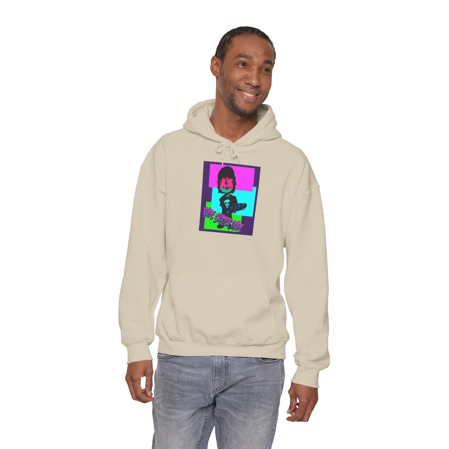 Retro Neon Rude Skater Dude Hoodie — Streetwear