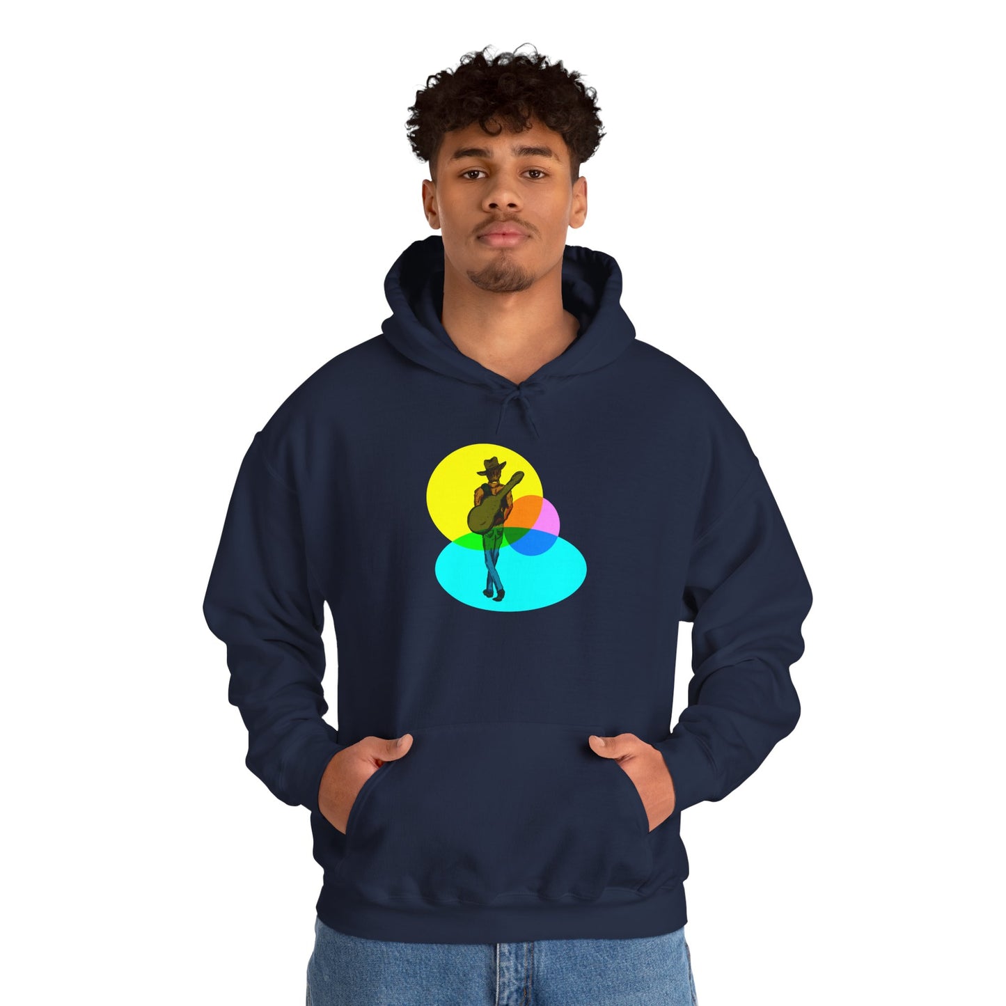 Cowboy with Guitar Hoodie — Colorful Retro Music Graphic Sweatshirt