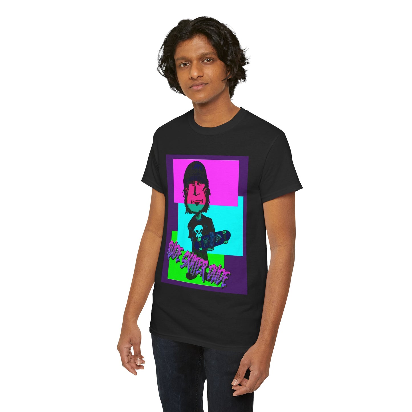 Retro Neon Skateboard Tee — "Rude Skater Dude" Graphic
