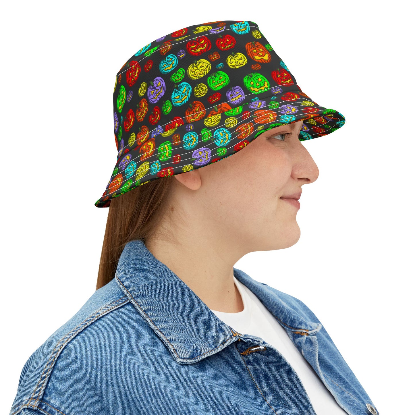 Halloween Pumpkin Bucket Hat, Fun Fall Accessory, Festival Headwear, Outdoor Summer Hat, Halloween Party Gear