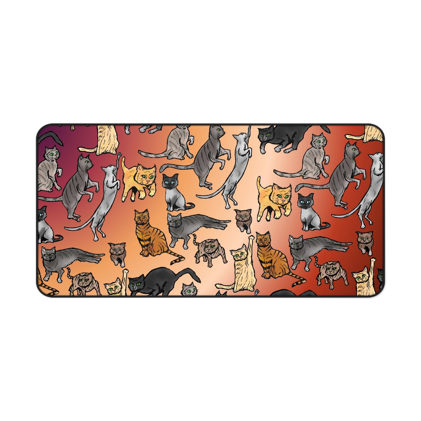 Cat Pattern Desk Mat — Colorful Cute Cat Illustration Mouse Pad for Home Office