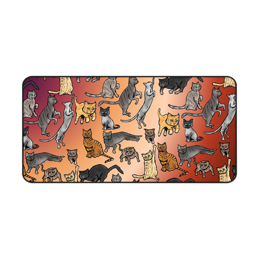 Cat Pattern Desk Mat — Colorful Cute Cat Illustration Mouse Pad for Home Office