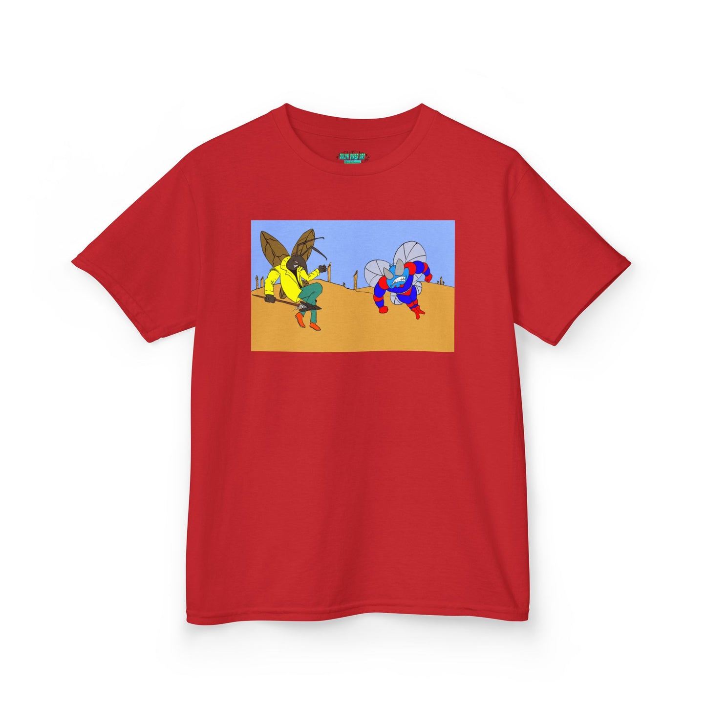 Astro-Fly and Wasp Warrior Kids Tee — Colorful Desert Beetle Cartoon Illustration