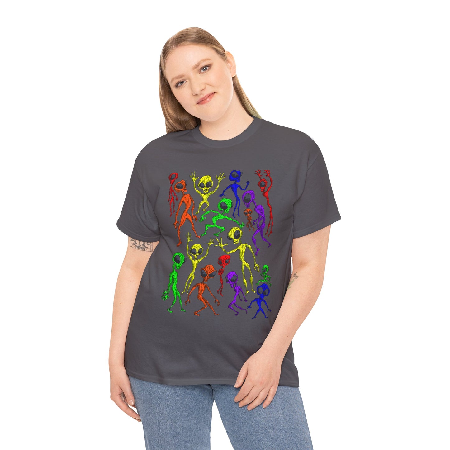 Rainbow Alien Dance Party Unisex Tee - Cosmic Sci-Fi Shirt