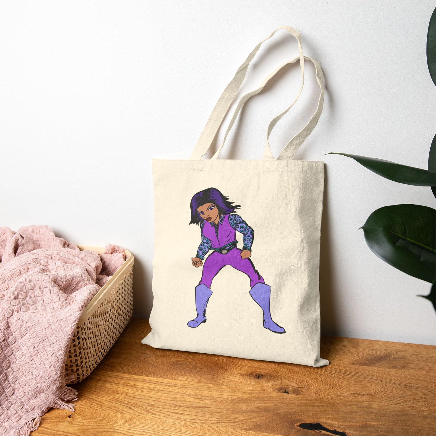 Canvas Tote Bag — Retro Purple Superhero Illustration Tote for Fans & Everyday Use