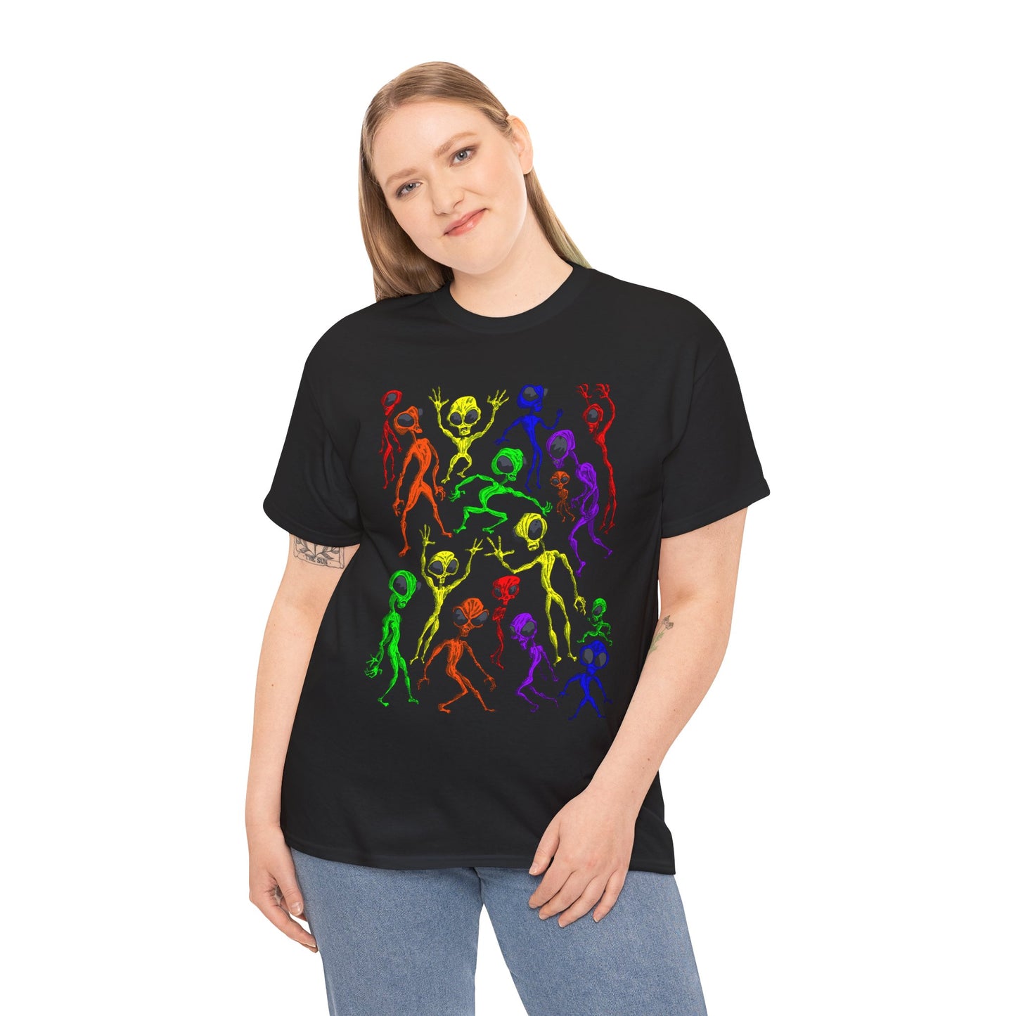 Rainbow Alien Dance Party Unisex Tee - Cosmic Sci-Fi Shirt