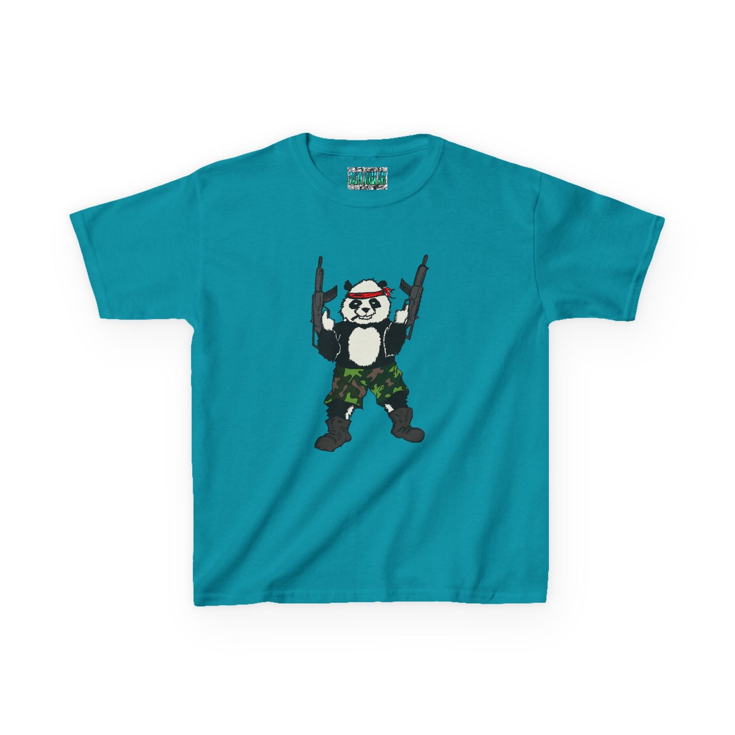 Kids Tee Panda Guns Military Comic Book Style Shirt