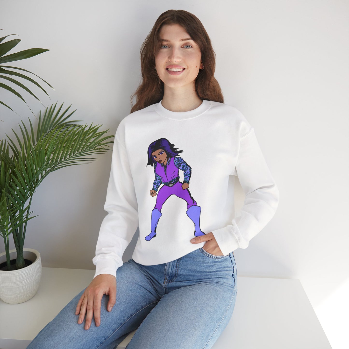 Vintage Retro Hero Crewneck Sweatshirt with Bold Graphic Design