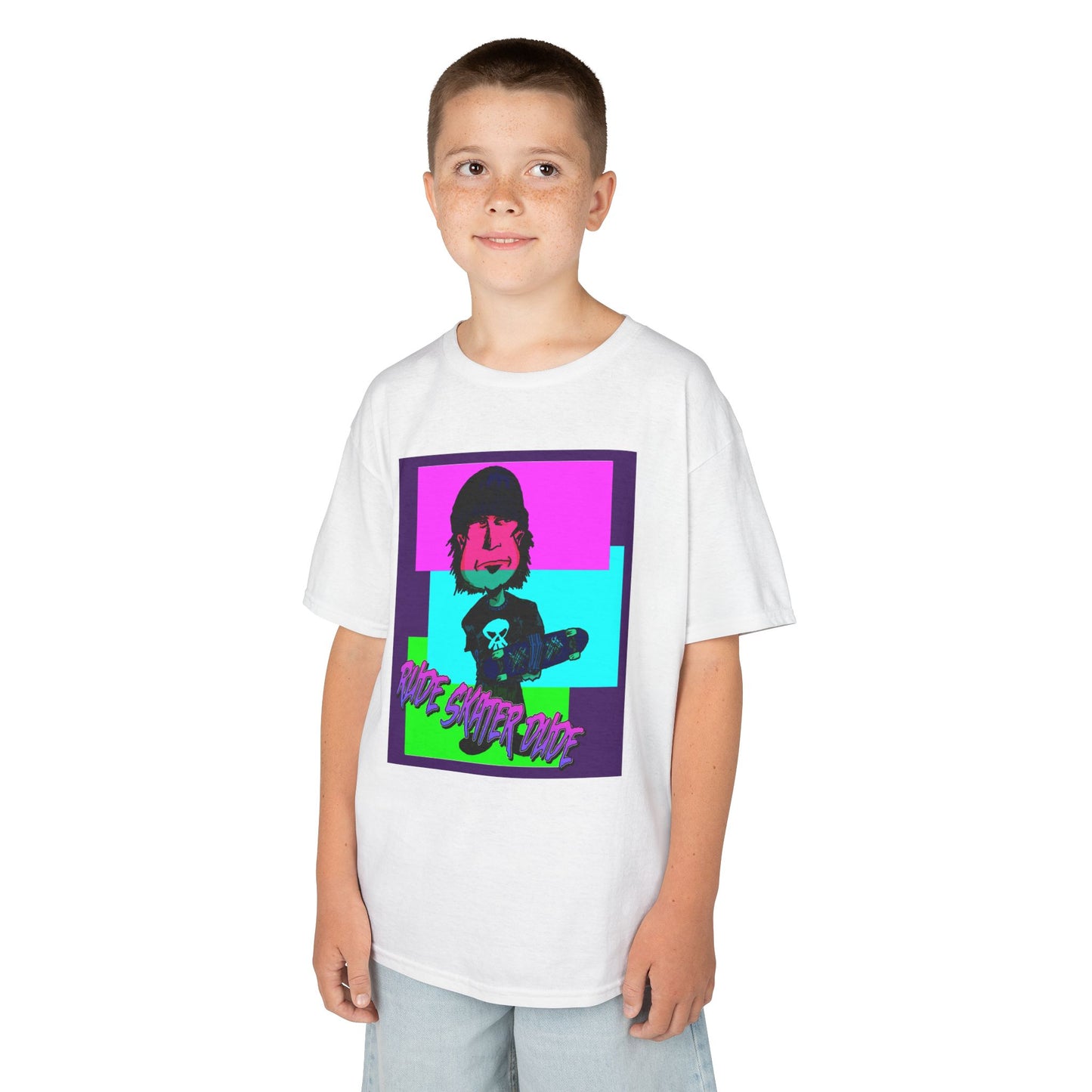 Kids Tee — Retro Neon Rude Skater Dude Kid Graphic T-Shirt