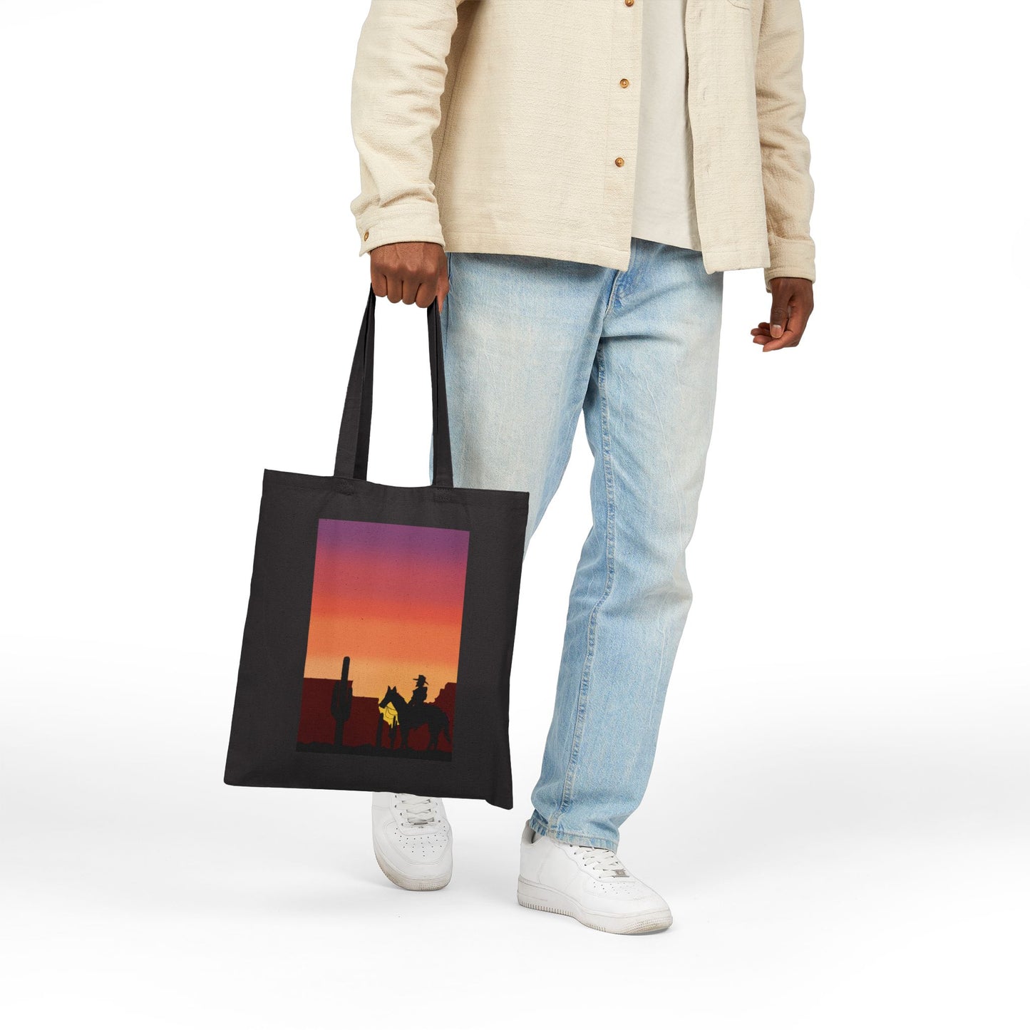 Sunset Silhouette Canvas Tote Bag – Desert Skyline Sunset Eco Tote