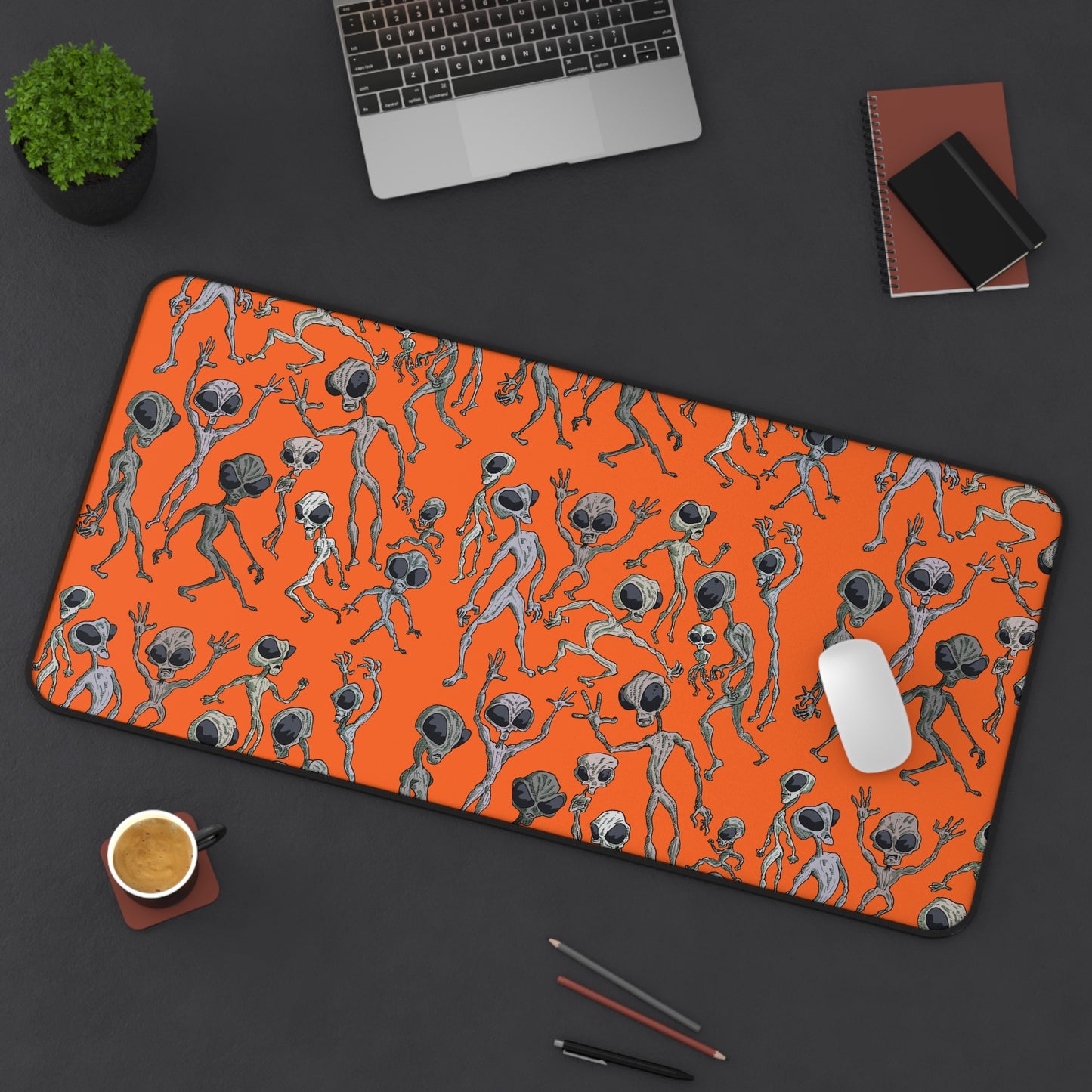 Alien Dance Party Desk Mat - Fun Office Accessory, Alien Decor, Gaming Mat, Unique Gift, Halloween Themed