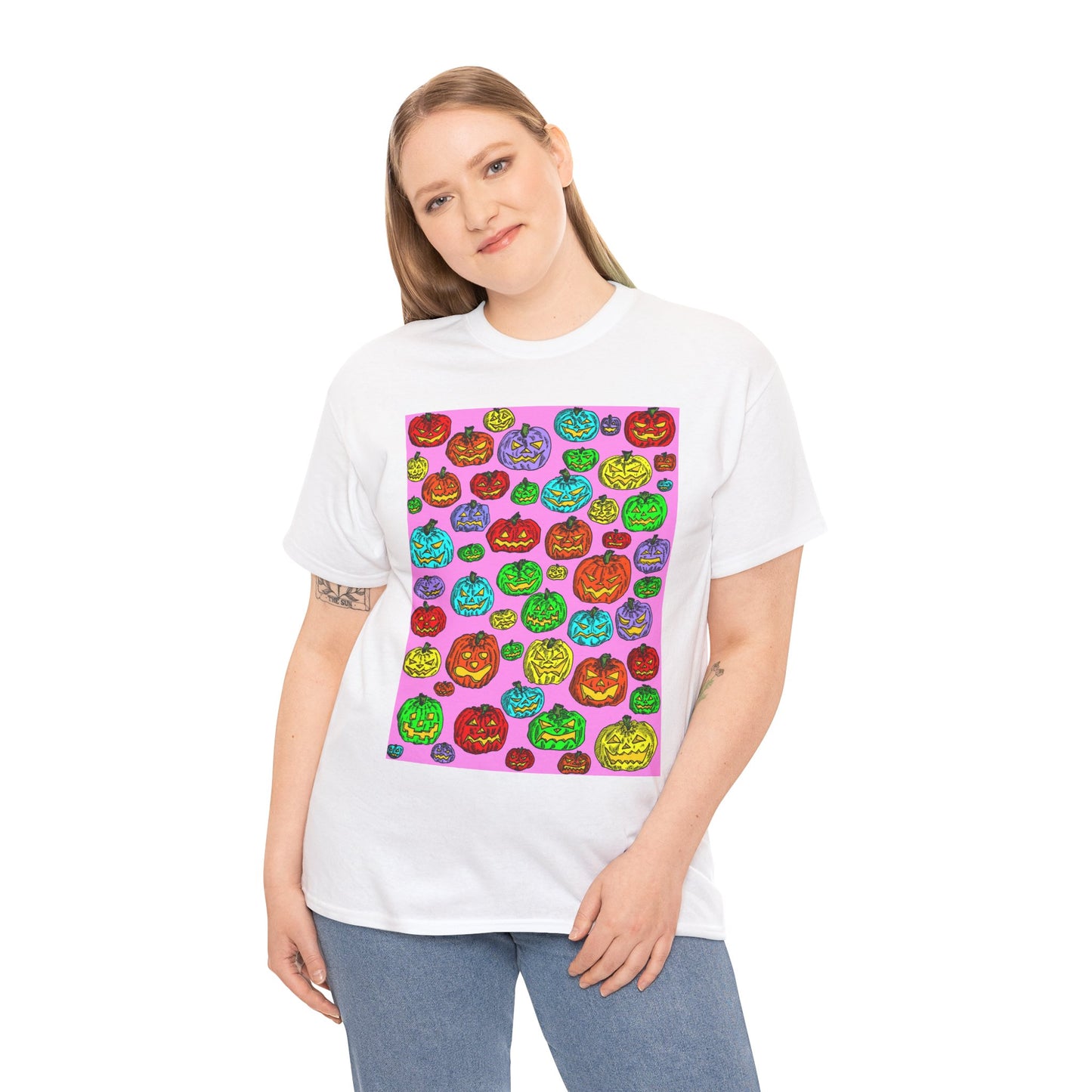 Colorful Pumpkin Graphic Tee, Unisex Cotton T-Shirt, Halloween Costume, Fall Apparel, Trendy Graphic Shirt, Casual Wear
