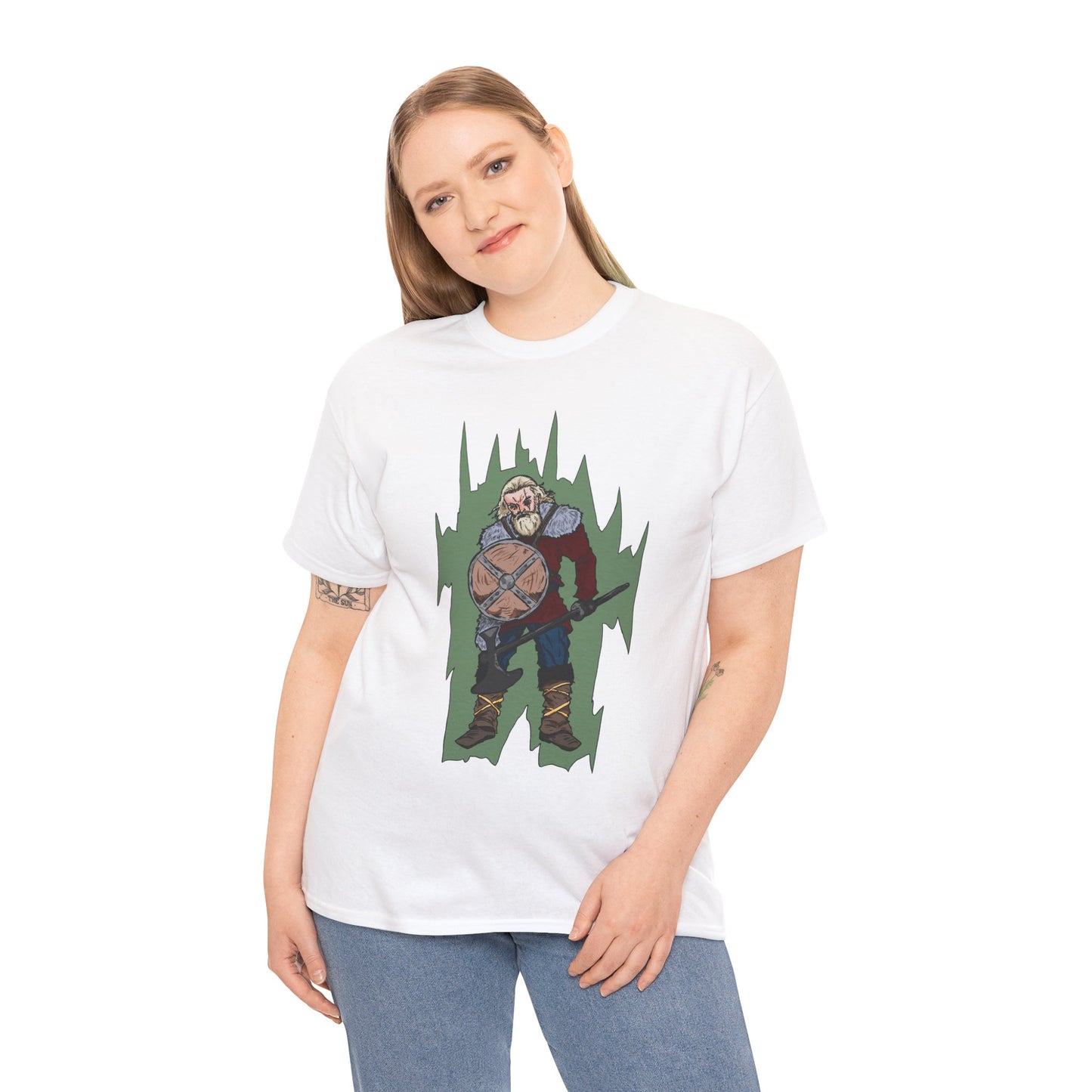 Epic Warrior Graphic Tee, Unisex Heavy Cotton Shirt, Casual Wear, Gamer Gift, Medieval Art Clothing, Battle Theme Fashion