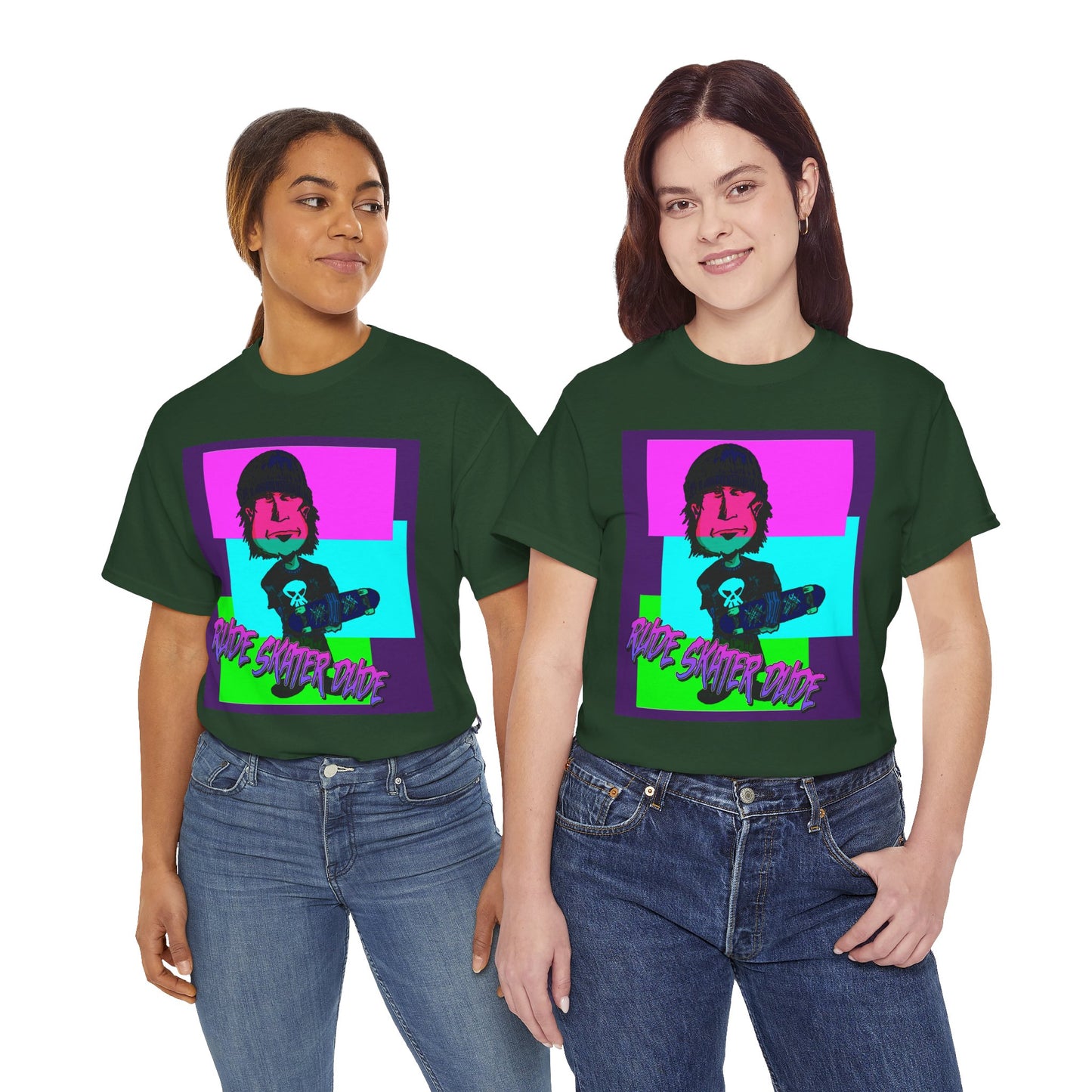 Retro Neon Skateboard Tee — "Rude Skater Dude" Graphic