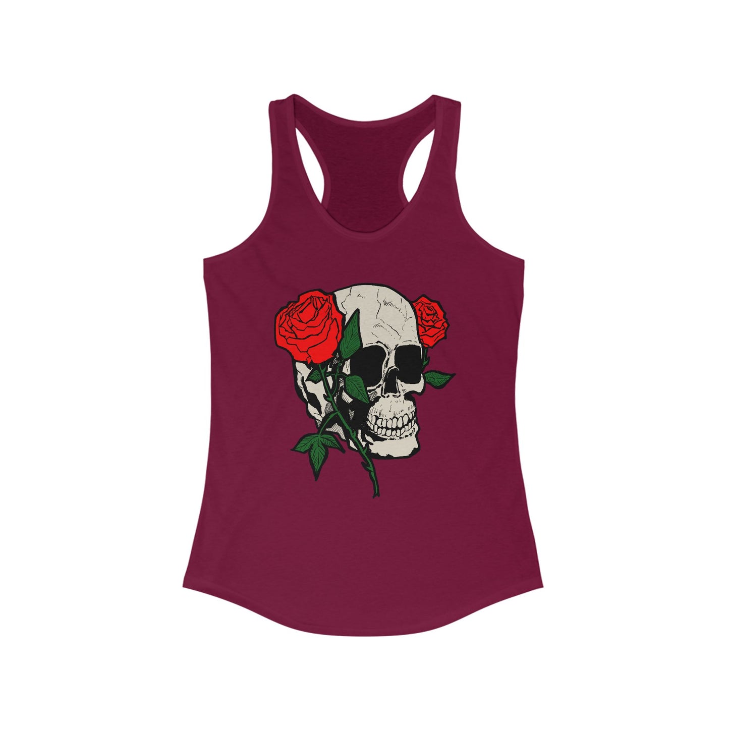 Skull & Roses Racerback Tank Top for Women - Edgy Floral Fitness Wear