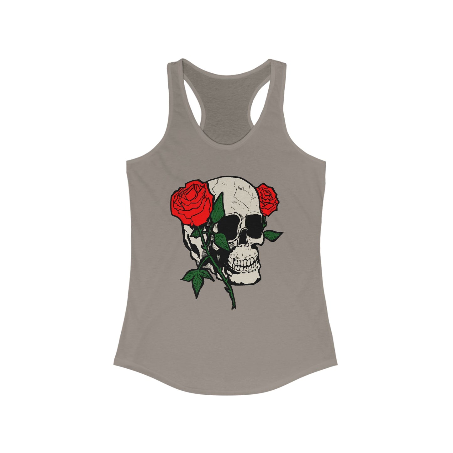 Skull & Roses Racerback Tank Top for Women - Edgy Floral Fitness Wear