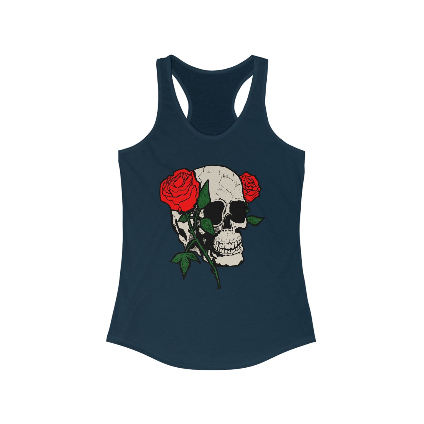 Skull & Roses Racerback Tank Top for Women - Edgy Floral Fitness Wear
