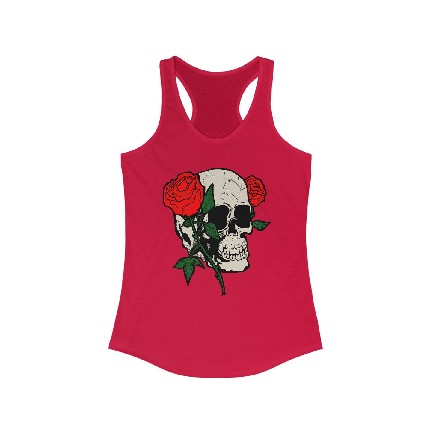 Skull & Roses Racerback Tank Top for Women - Edgy Floral Fitness Wear