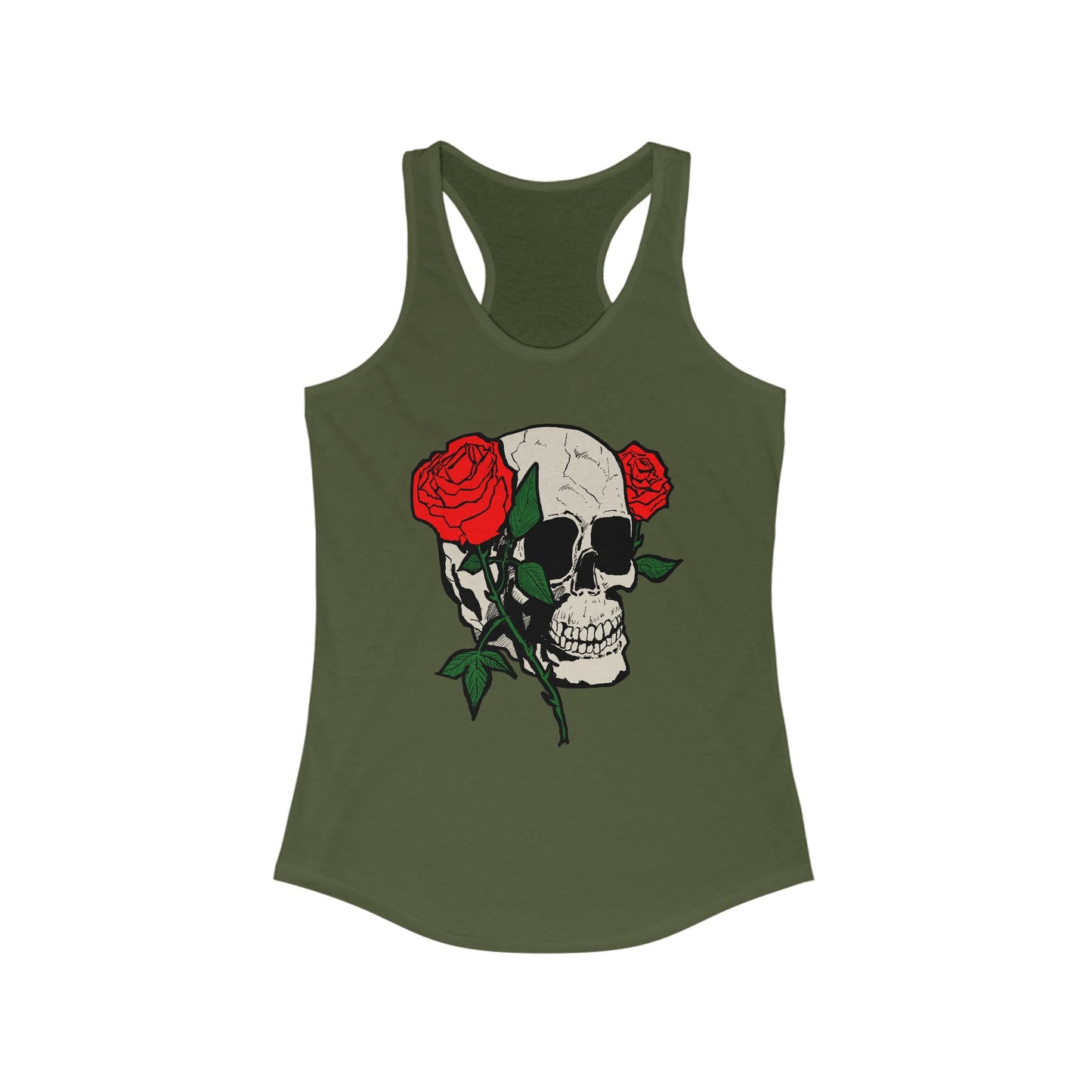Skull & Roses Racerback Tank Top for Women - Edgy Floral Fitness Wear