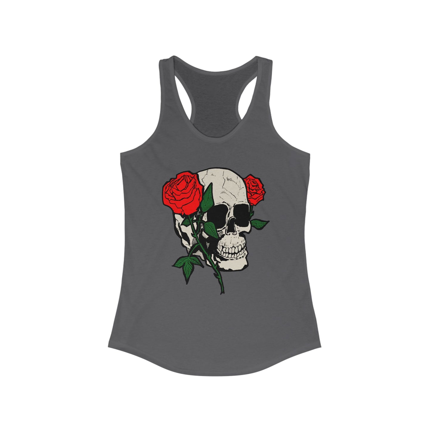Skull & Roses Racerback Tank Top for Women - Edgy Floral Fitness Wear