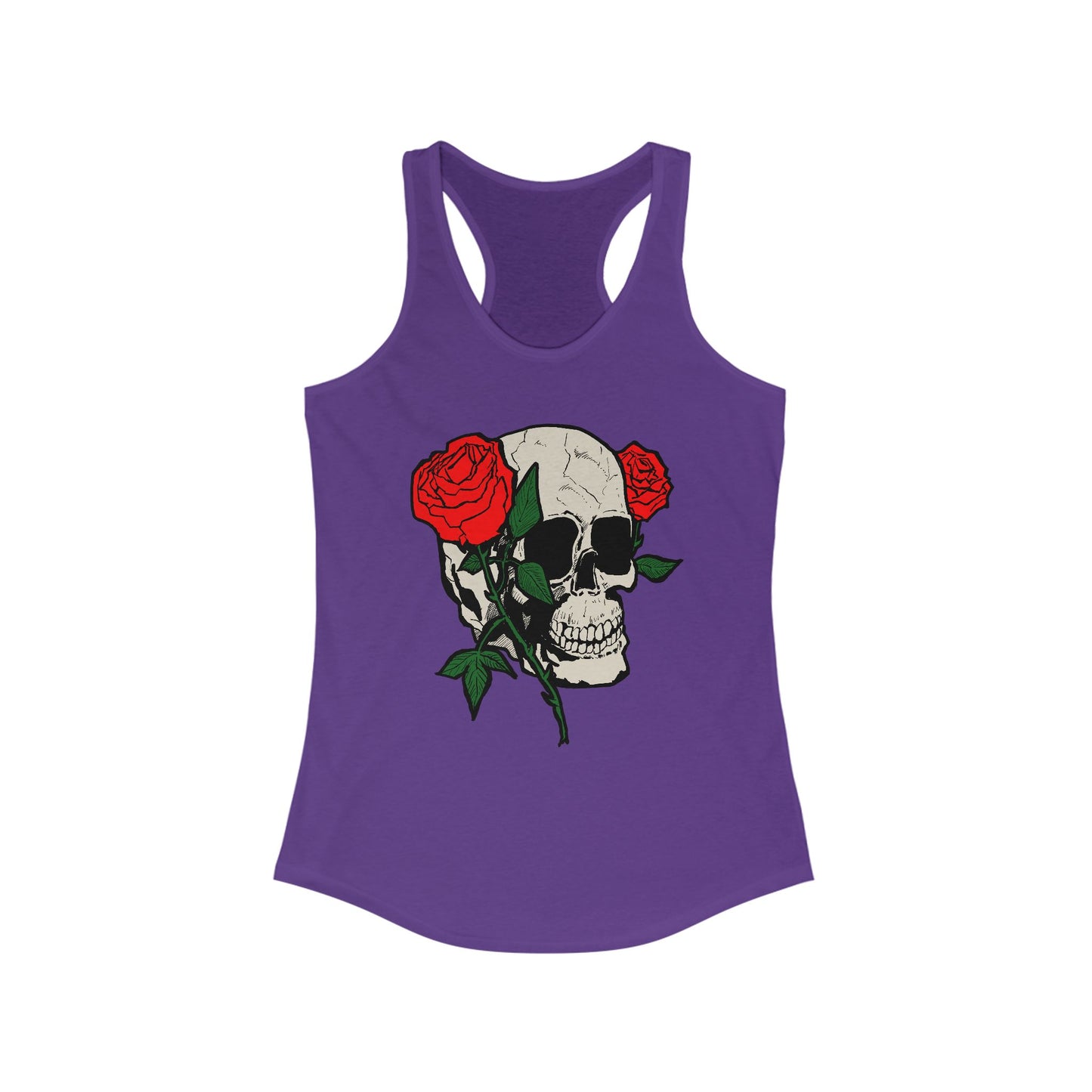 Skull & Roses Racerback Tank Top for Women - Edgy Floral Fitness Wear