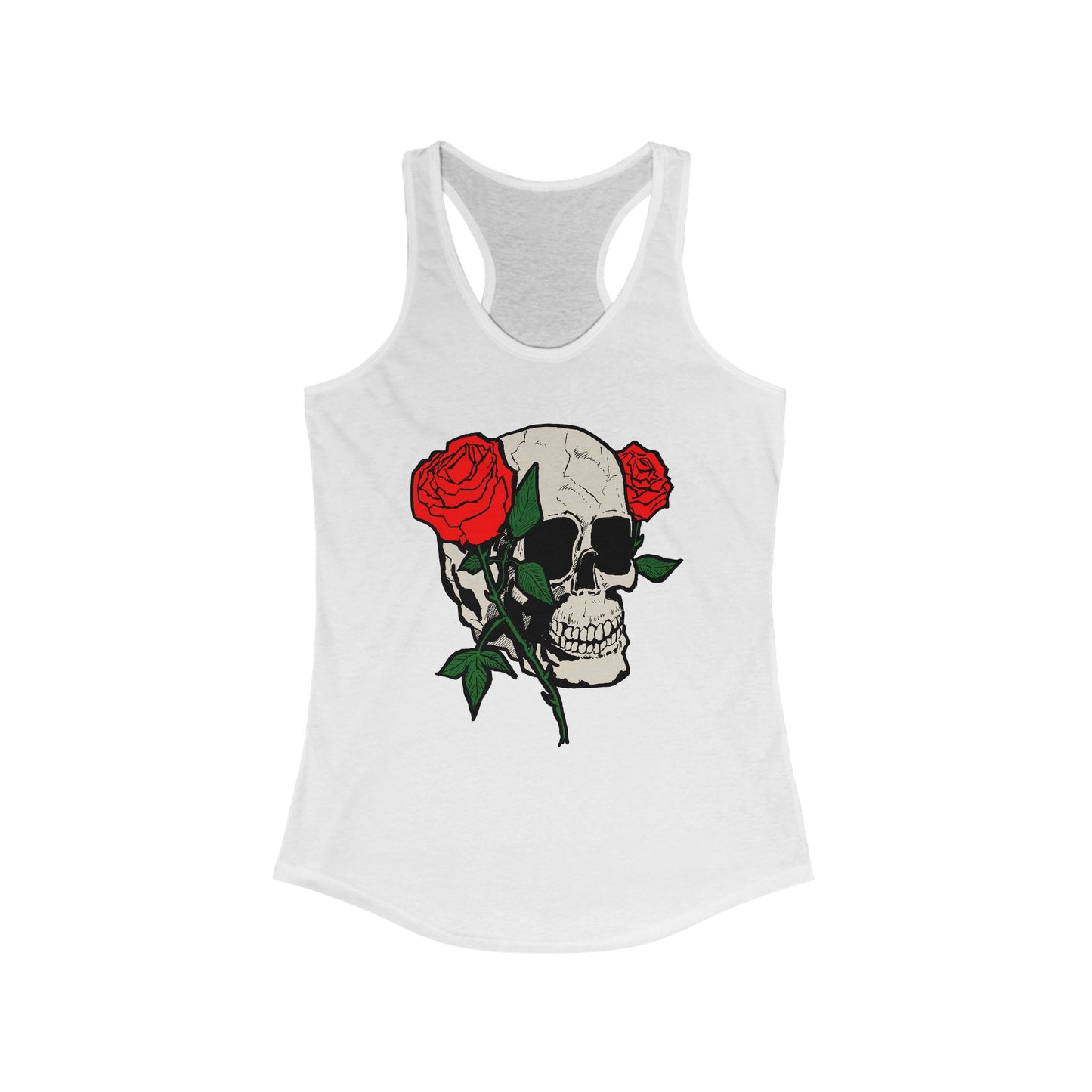 Skull & Roses Racerback Tank Top for Women - Edgy Floral Fitness Wear