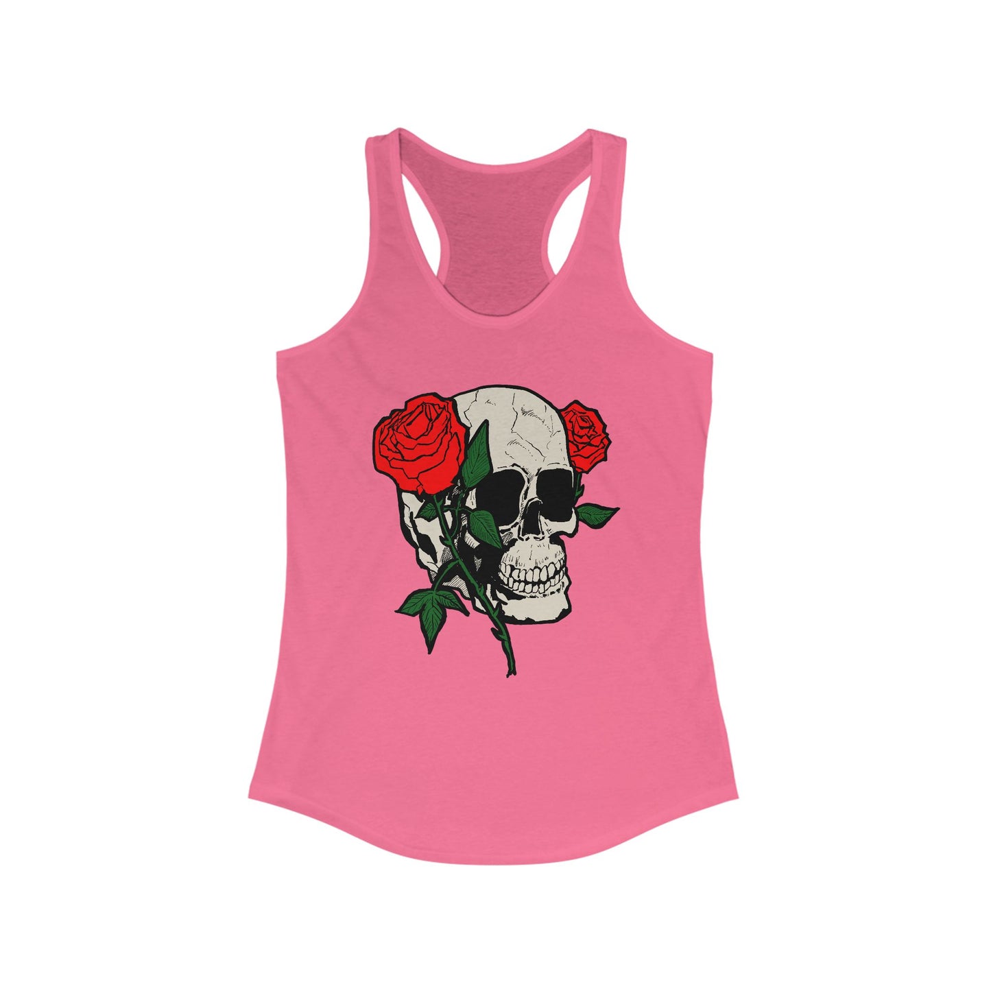 Skull & Roses Racerback Tank Top for Women - Edgy Floral Fitness Wear