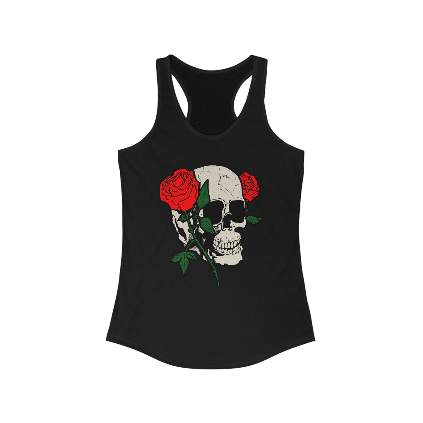 Skull & Roses Racerback Tank Top for Women - Edgy Floral Fitness Wear