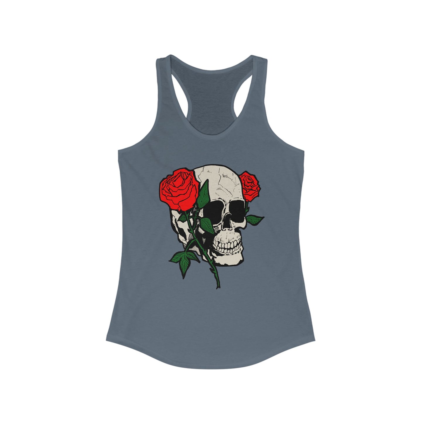 Skull & Roses Racerback Tank Top for Women - Edgy Floral Fitness Wear