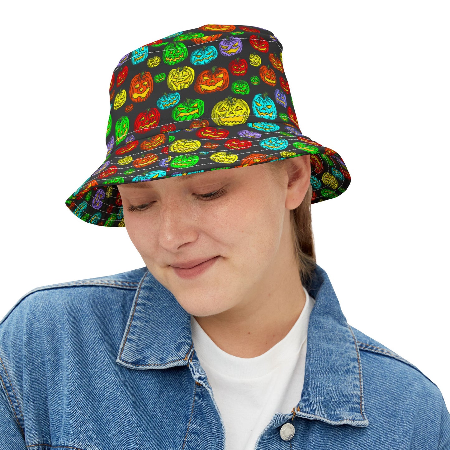 Halloween Pumpkin Bucket Hat, Fun Fall Accessory, Festival Headwear, Outdoor Summer Hat, Halloween Party Gear