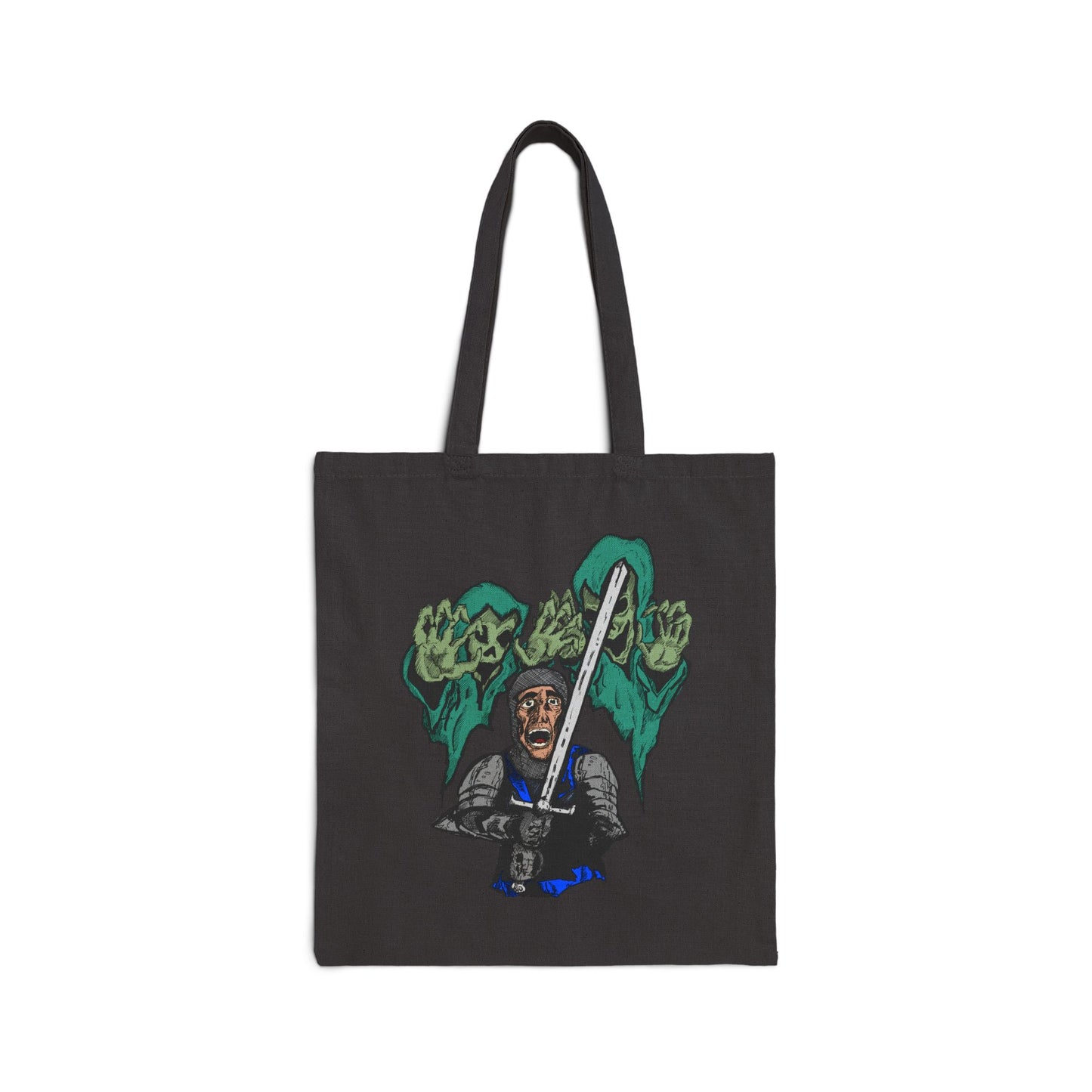 Knight Fright Graphic Canvas Tote — Warrior with Sword & Wraiths Design