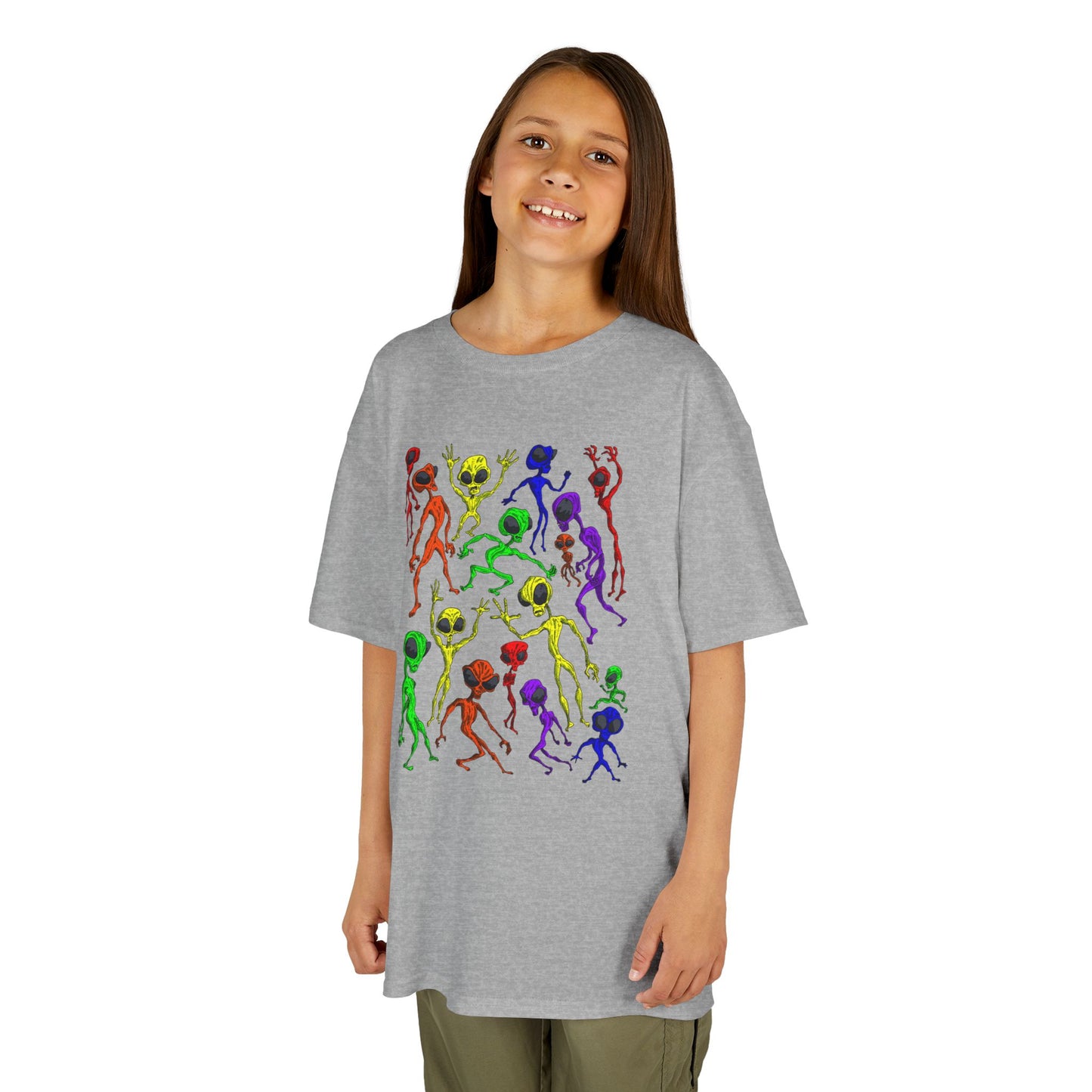Colorful Alien Dance Party Kids Tee, Fun Graphic T-Shirt, Youth Summer Apparel, Gift for Young Dancers, Birthday Party Outfit, Festival Wear