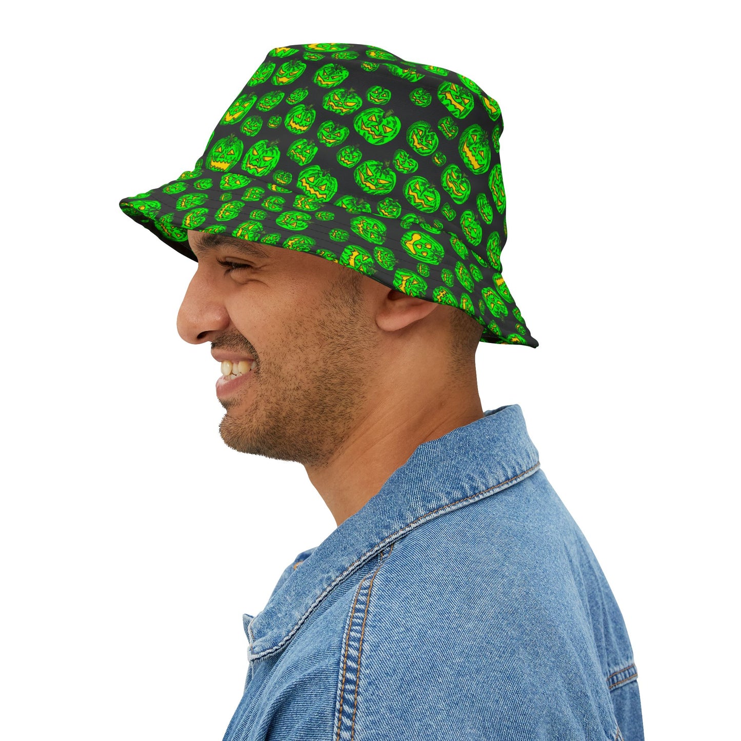 Monster Green Jack O Lantern Halloween Bucket Hat, Spooky Fall Accessory, Festival Hat, Trick or Treat Gear, Unisex Hat
