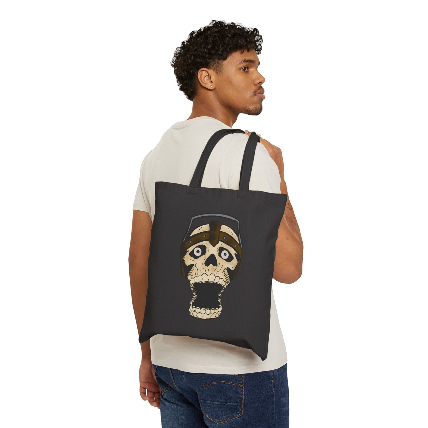Screaming Skull Canvas Tote Bag — Retro Electrified Skull Design