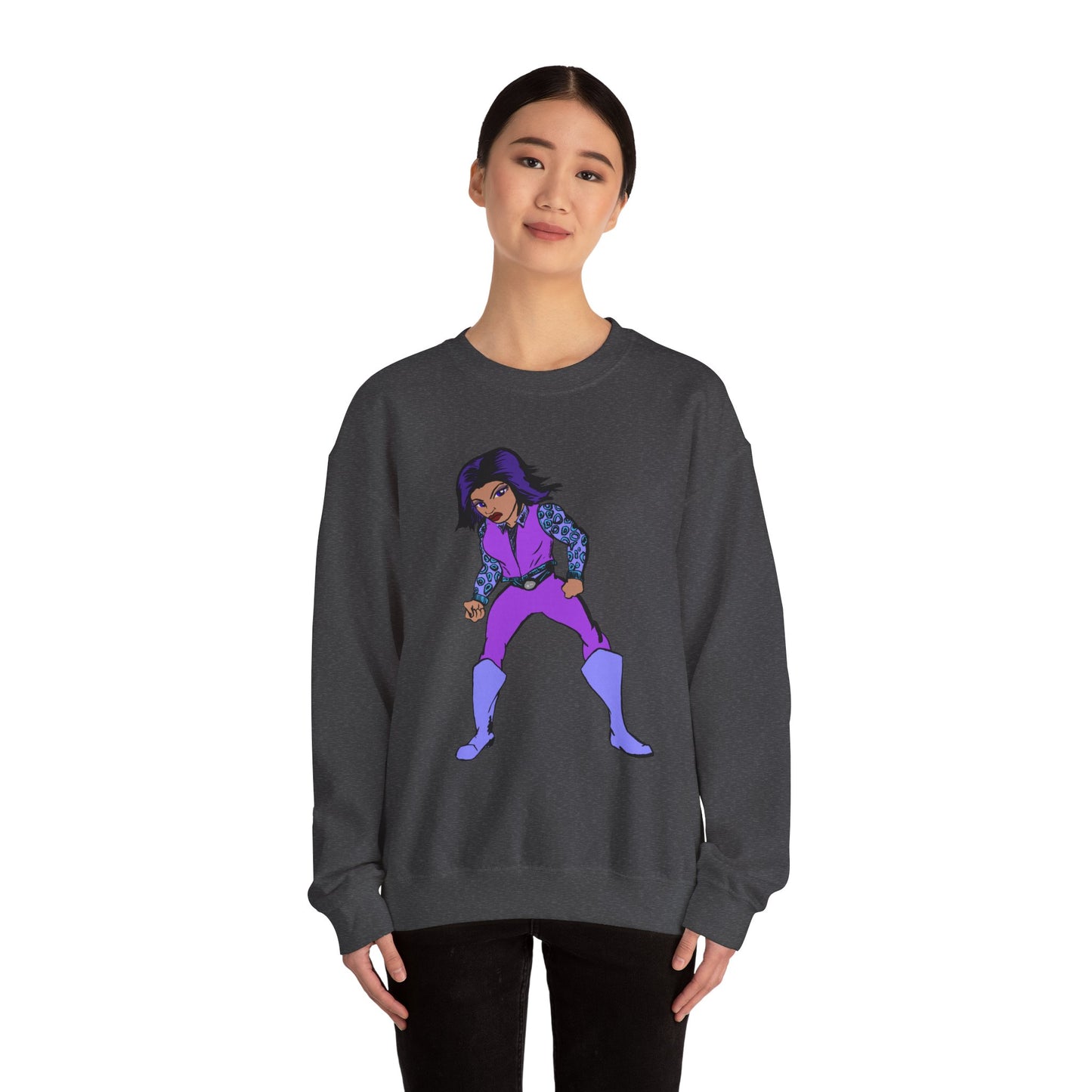 Vintage Retro Hero Crewneck Sweatshirt with Bold Graphic Design
