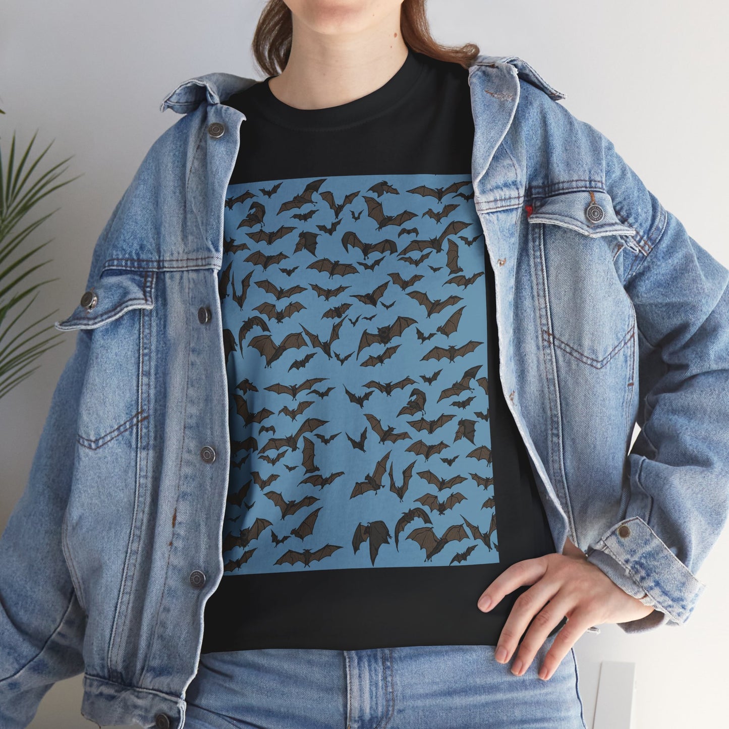 Unisex Bat Print Cotton Tee, Casual Graphic Tee, Halloween Apparel, Unique Gift for Animal Lovers, Stylish Everyday Wear