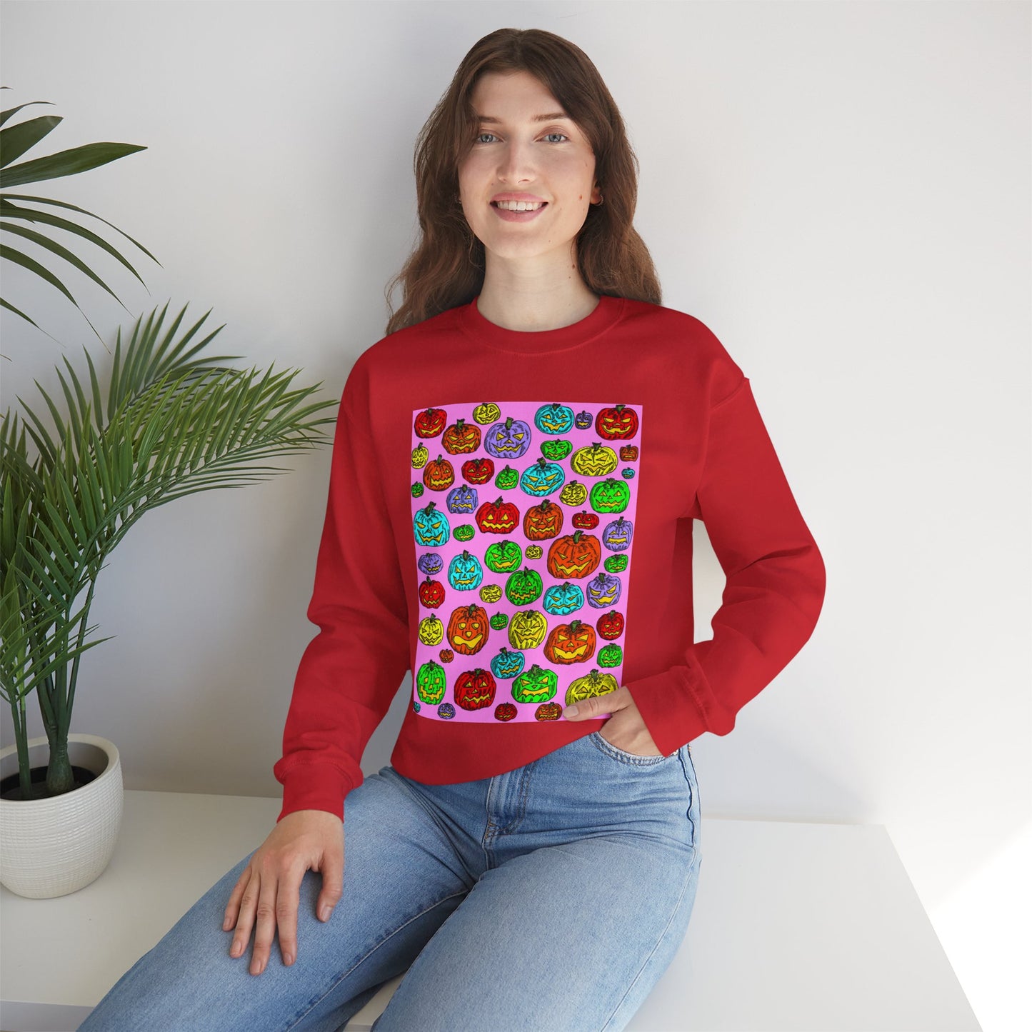 Colorful Pumpkin Crewneck Sweatshirt for Fall Celebrations
