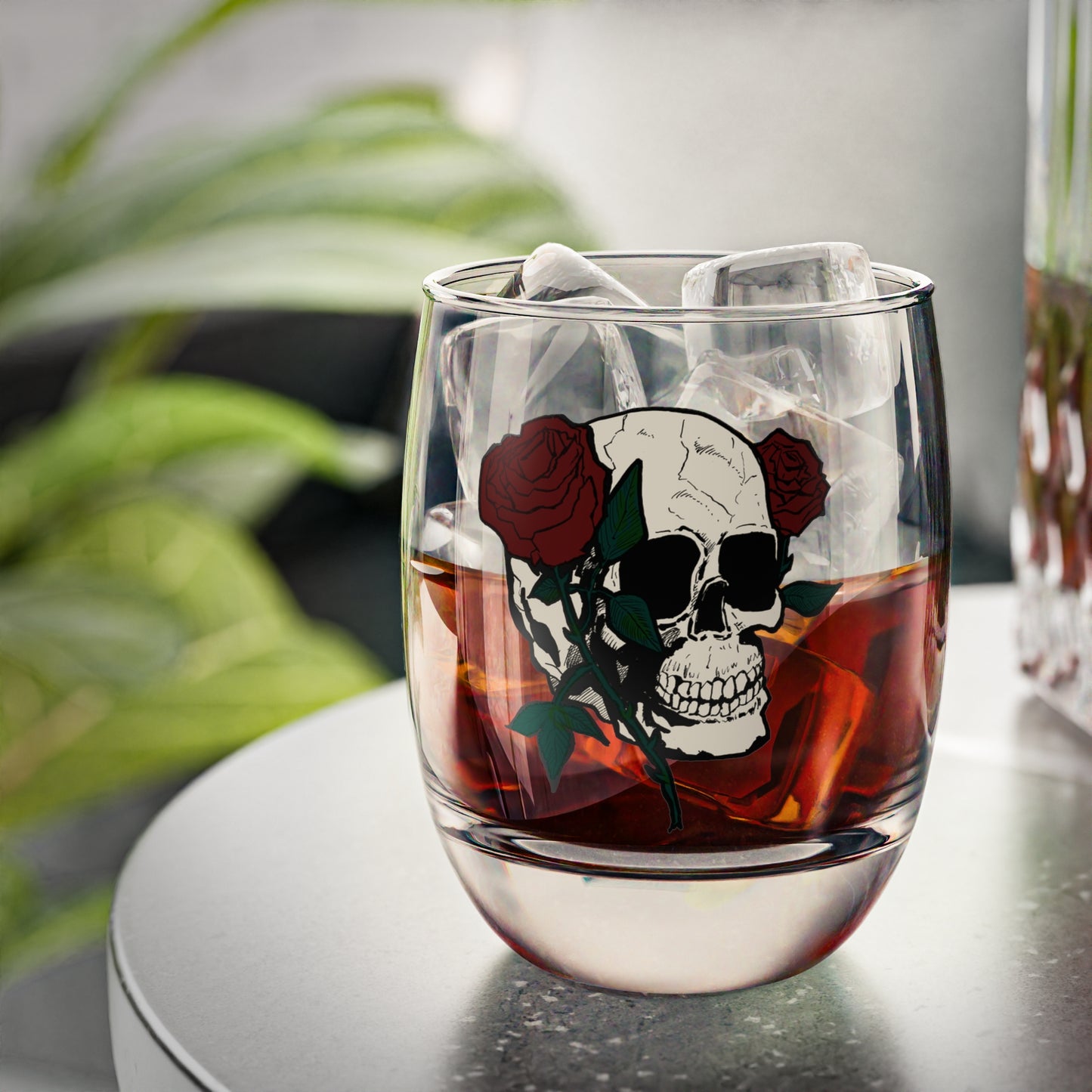 Skull & Roses Whiskey Glass - Perfect for Bourbon Lovers & Gothic Home Decor