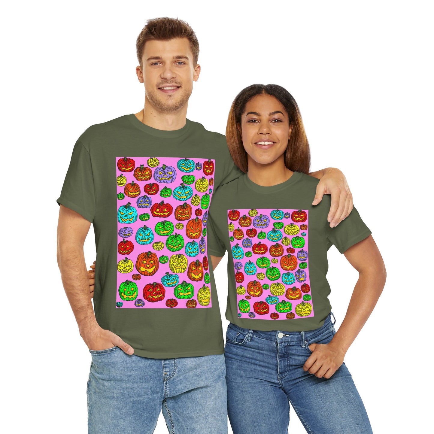 Colorful Pumpkin Graphic Tee, Unisex Cotton T-Shirt, Halloween Costume, Fall Apparel, Trendy Graphic Shirt, Casual Wear