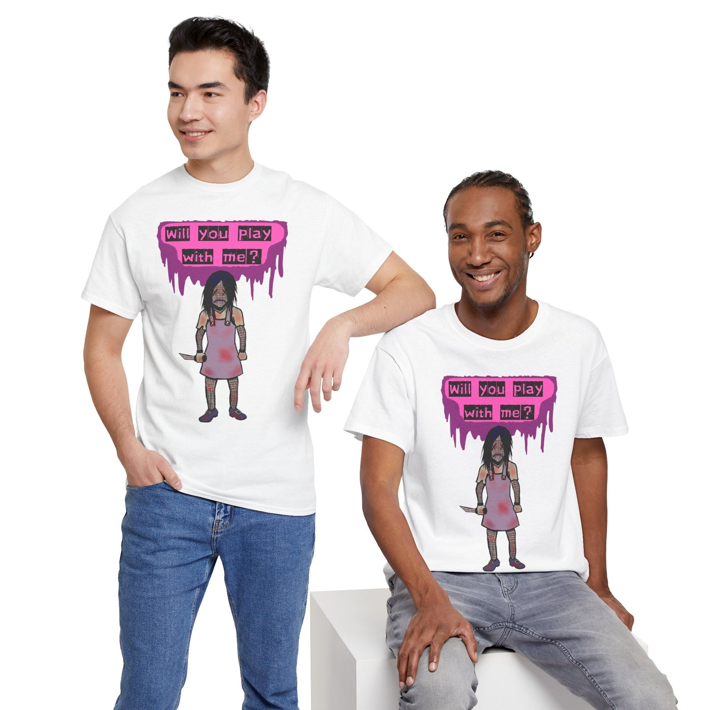 Chilling Evil Doll Horror Tee, Horror T-Shirt, Grey Tee, Unique Graphic Tee, Unisex Tee, Playful Scary Top, Halloween Shirt