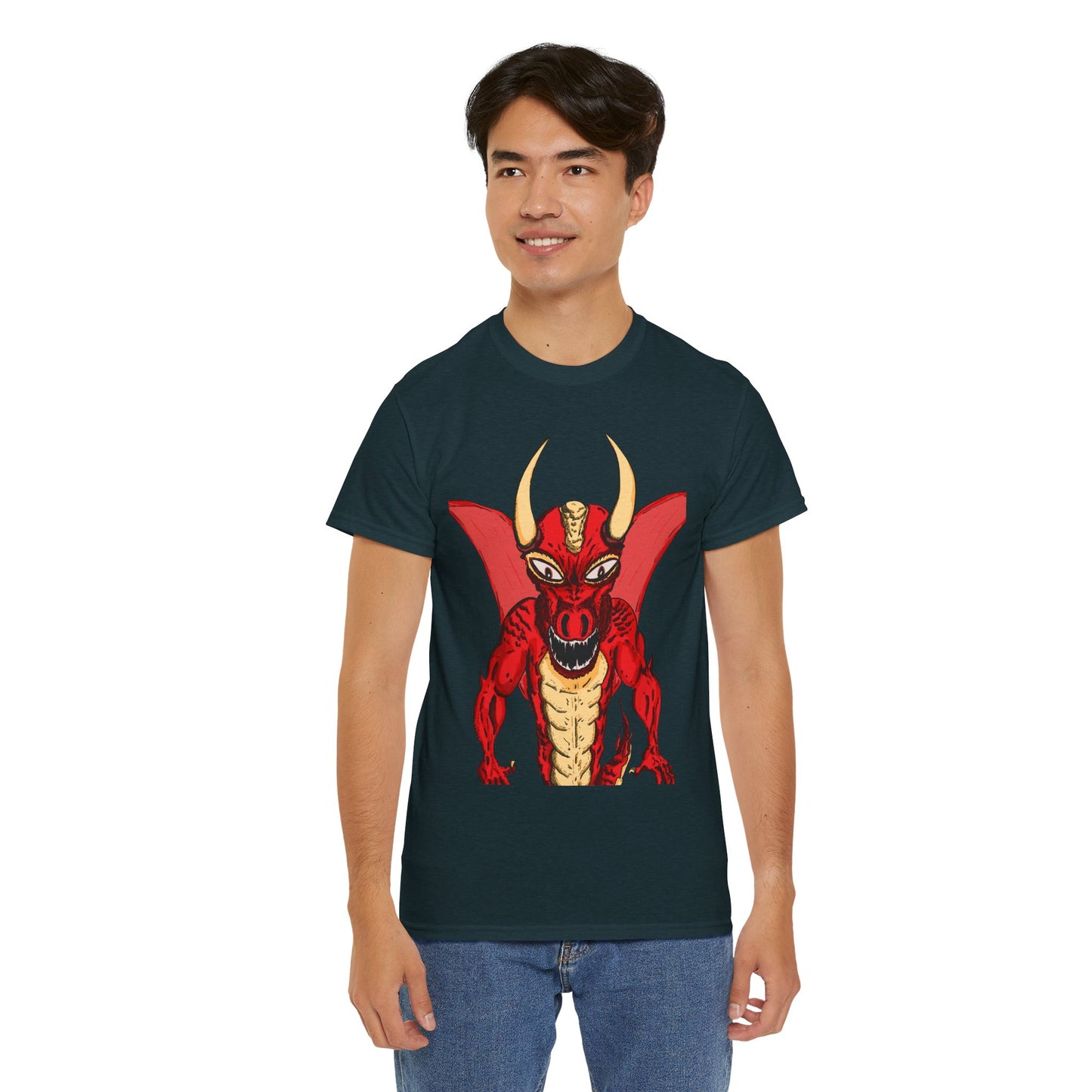 Bold Red Dragon Unisex Heavy Cotton Tee | Graphic Shirt for Anime Fans, Party Wear, Casual Outfit, Gift for Him/Her