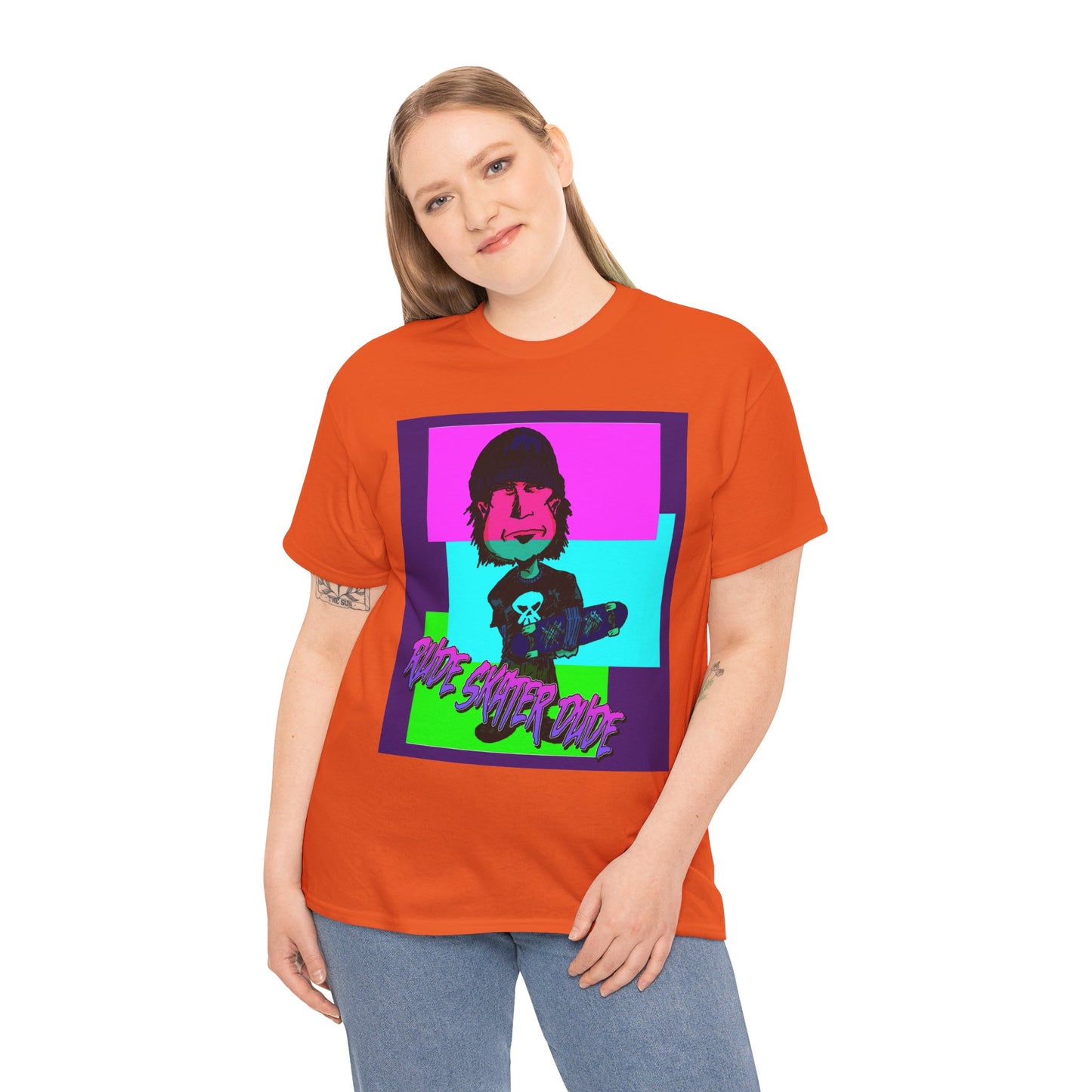 Retro Neon Skateboard Tee — "Rude Skater Dude" Graphic